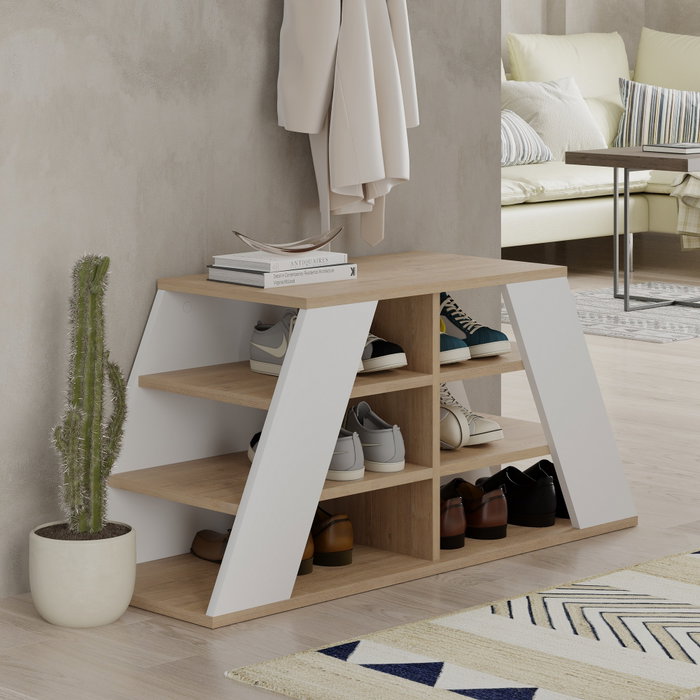 Hanah Home Pyramid Shoe Bench - Roble y Blanco